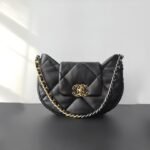 Chanel 24C 19 Hobo Underarm Bag 29cm Black Maxi Quilted Lambskin Half-Moon Crescent Shoulder Bag 1