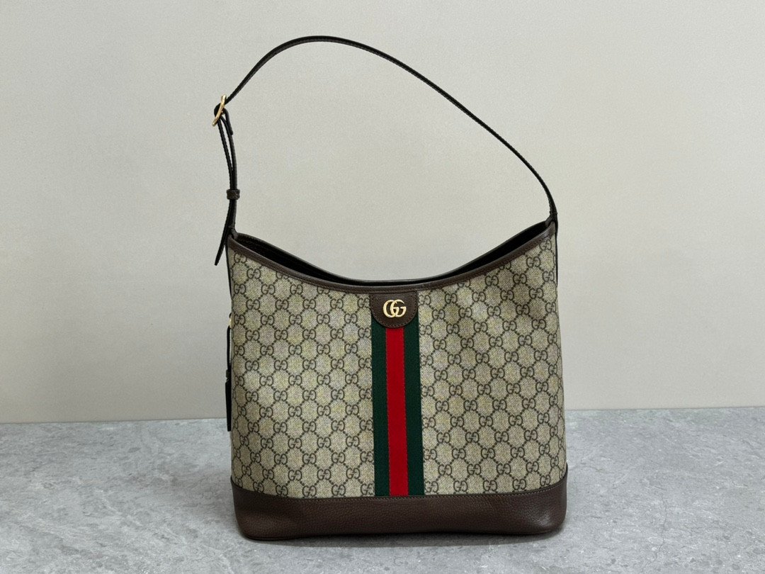 Gucci Ophidia GG Supreme Canvas Shoulder Bucket Bag Web Stripe & Double G Hardware 10