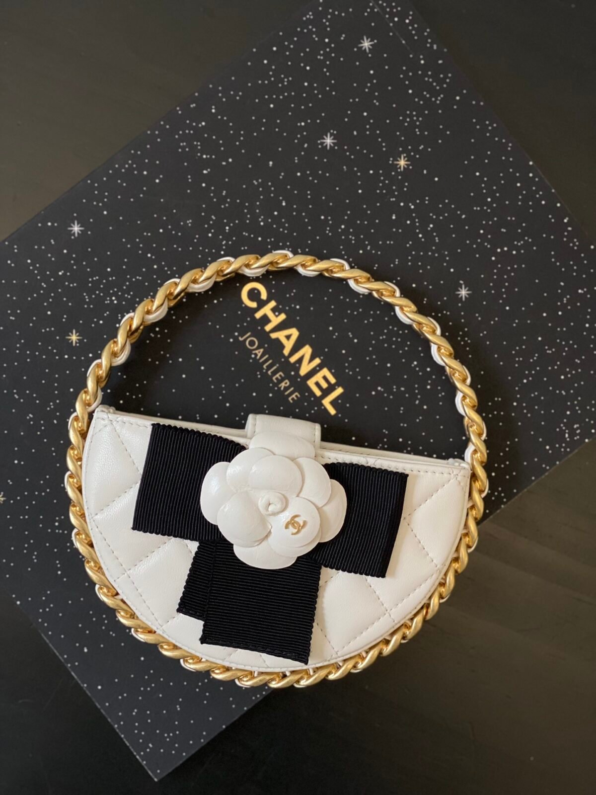 Chanel 23K Camellia Bow Hula Hoop Micro Bag 16cm Quilted Lambskin Evening Clutch & Wristlet 10
