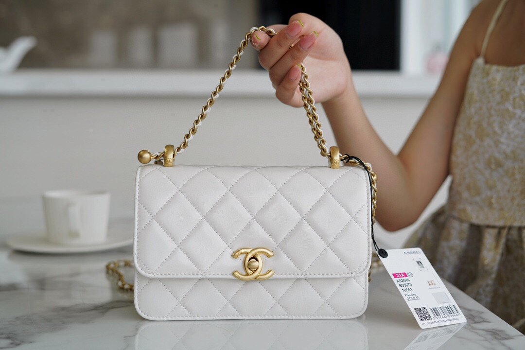 Chanel 2021 Métiers d’Art Collection Mini Flap Bag 19cm Smooth Calfskin with Double Adjustable Golden Balls 11