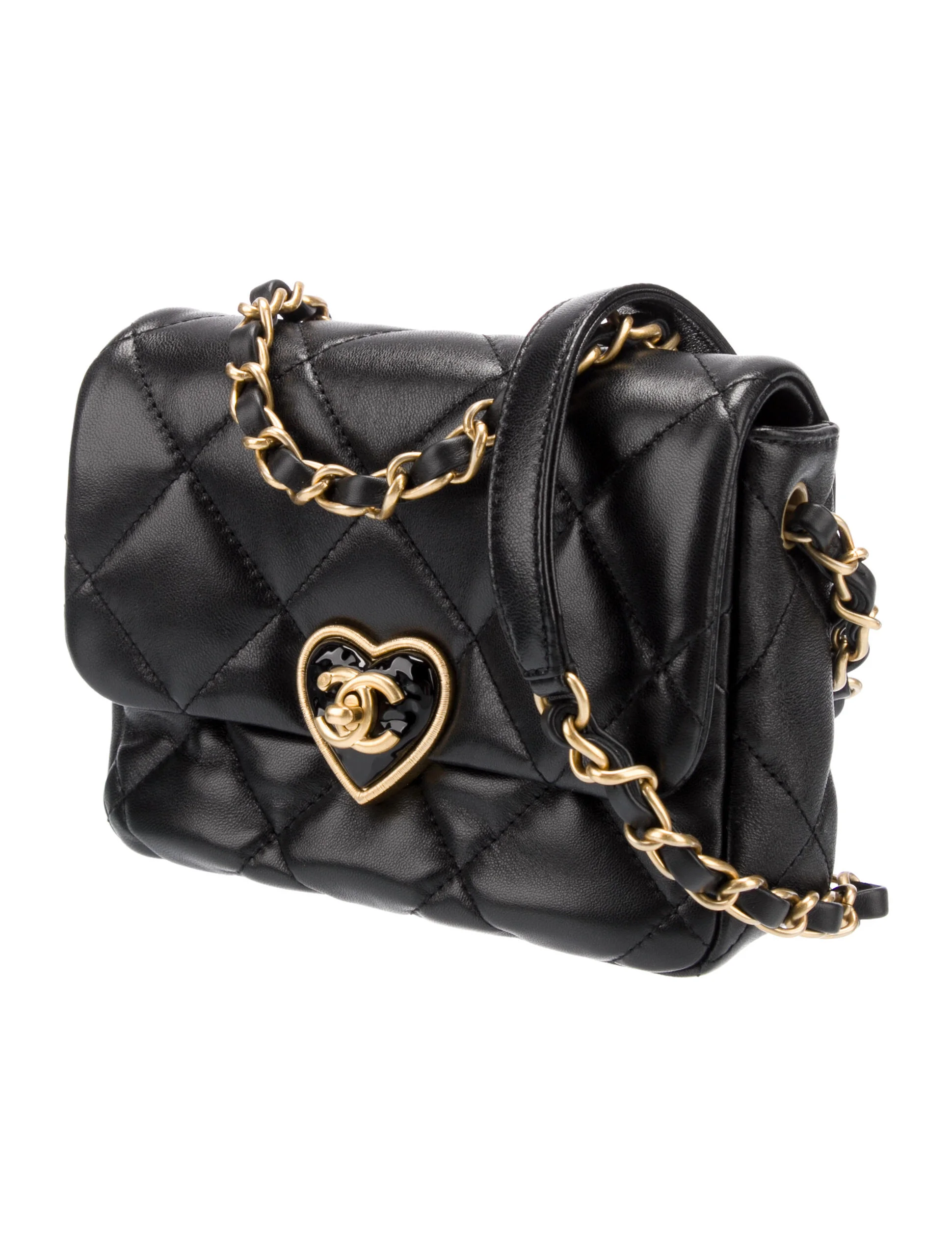 Chanel 22B Coco Love Quilted Heart Flap Bag 2 Sizes Black Lambskin & Gold-Tone 12
