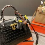 Hermès Croc-Embossed Kelly Style Handbag 25cm Luxury Top-Handle Bag with Signature Charms 12