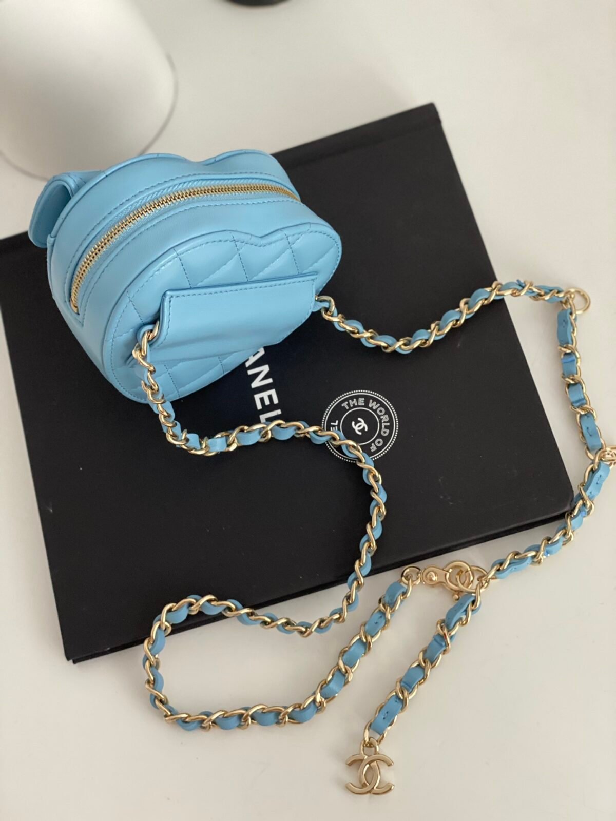 The Chanel 22SS Quilted Heart Waist Bag with Chain 3 Colors 12