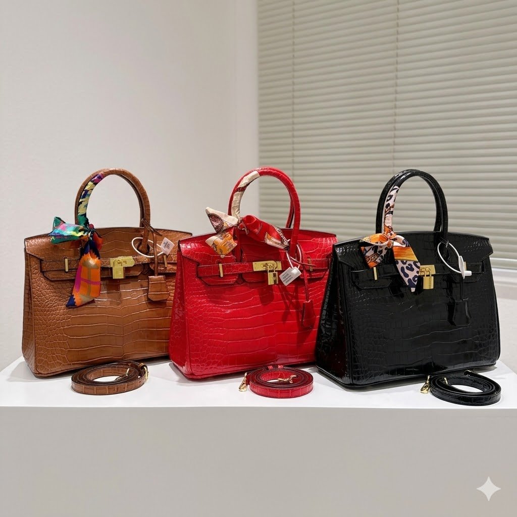 Hermès Birkin 30cm Handbag Premium Exotic Leather 3 Colors Black/Red/Brown 12