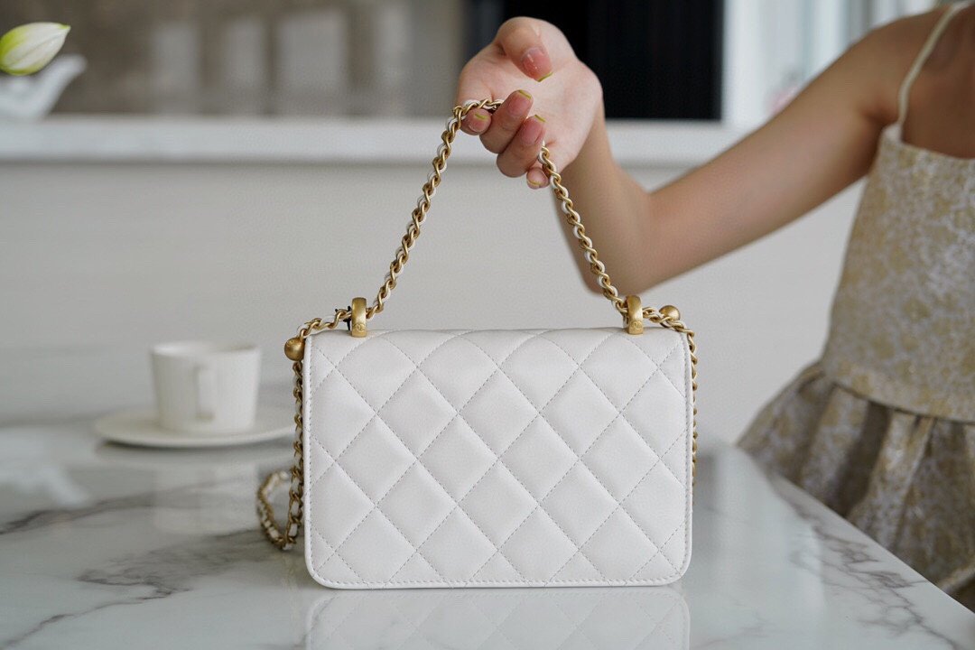 Chanel 2021 Métiers d’Art Collection Mini Flap Bag 19cm Smooth Calfskin with Double Adjustable Golden Balls 13