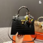 Hermès Croc-Embossed Kelly Style Handbag 25cm Luxury Top-Handle Bag with Signature Charms 14