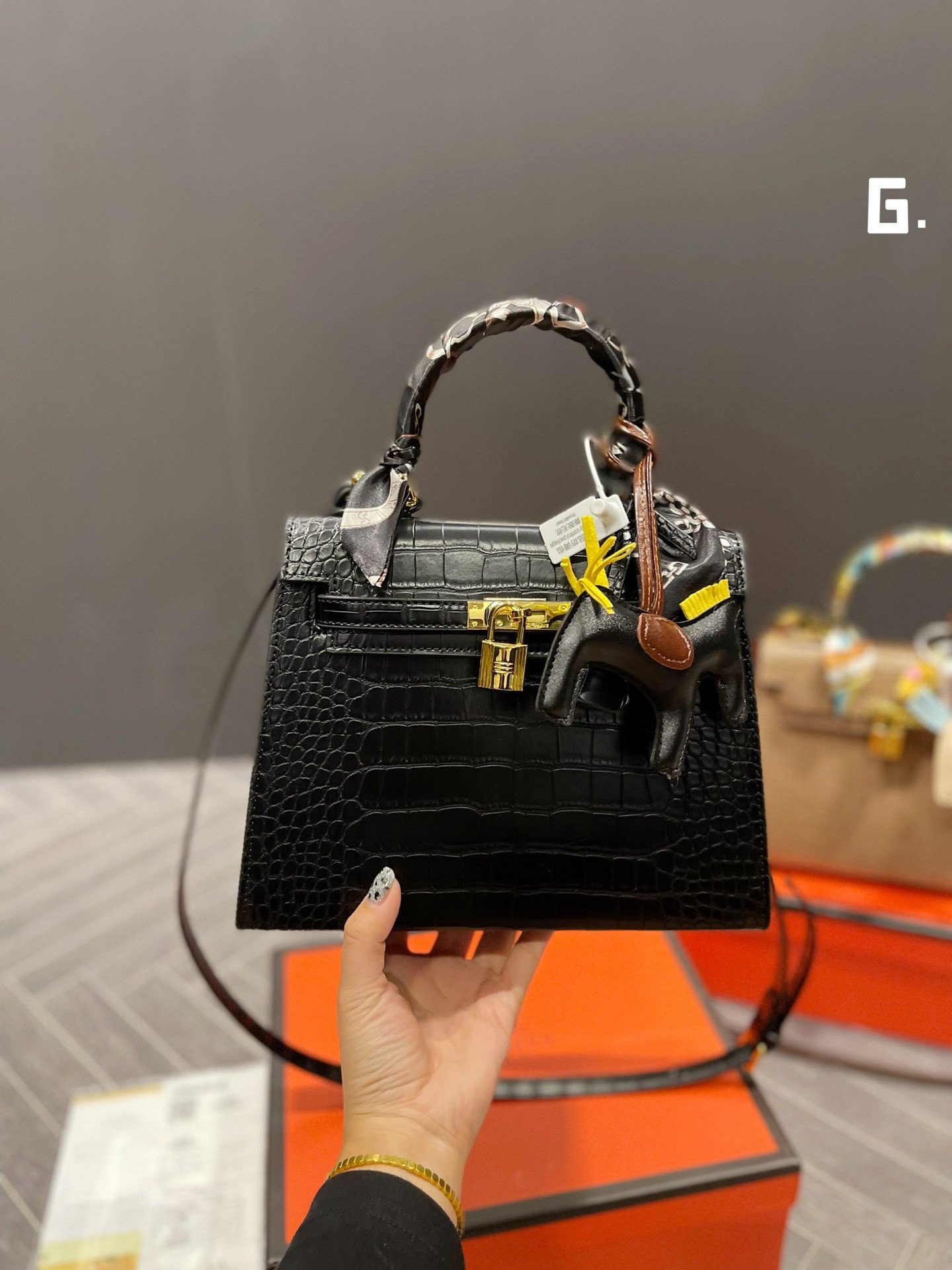 Hermès Croc-Embossed Kelly Style Handbag 25cm Luxury Top-Handle Bag with Signature Charms 14