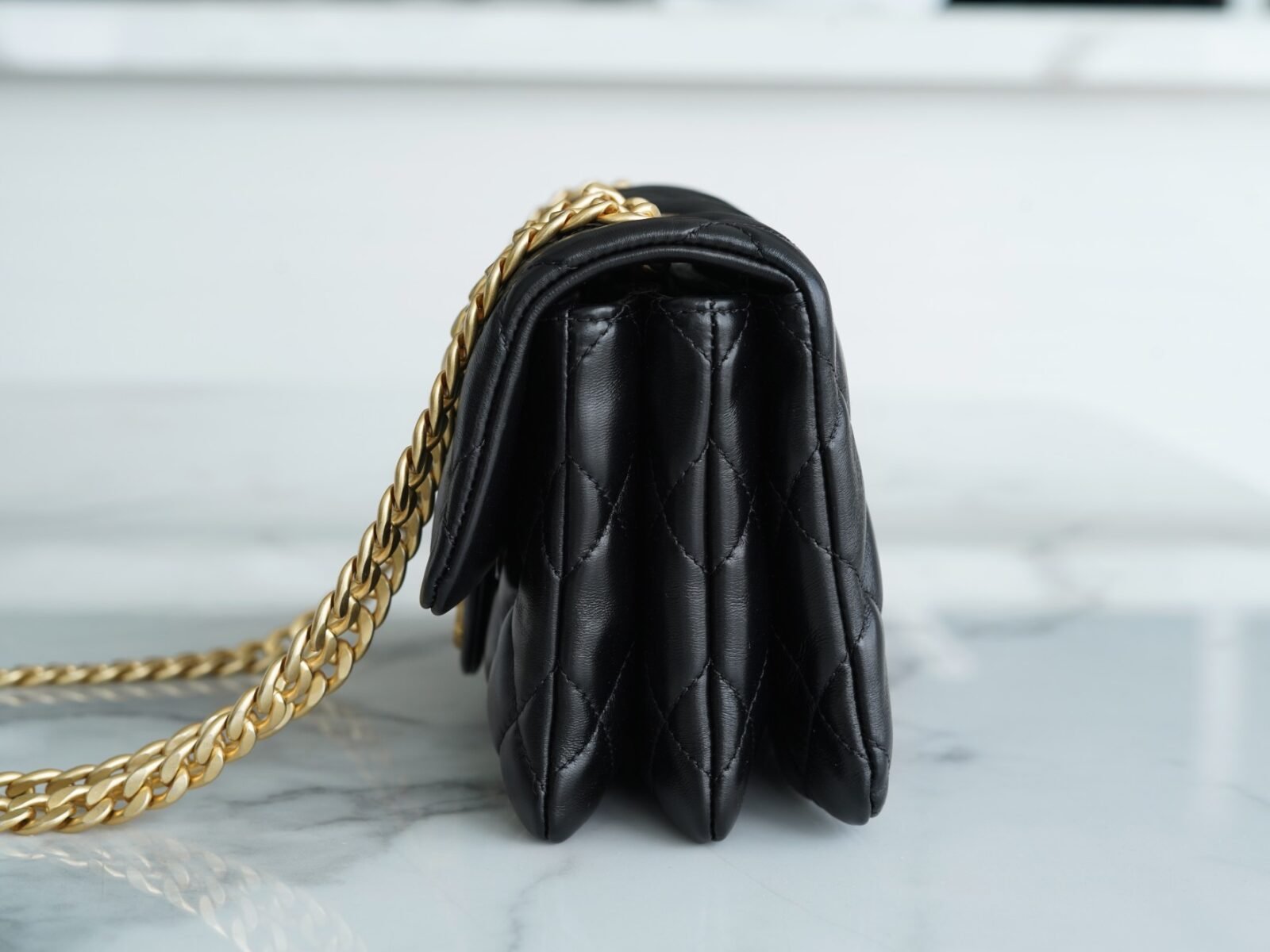 CHANEL 22K Special Edition Adjustable Gold Ball Flap Bag 22cm with Embossed CC Logo and Vintage Gold Hardware 15
