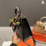 Hermès Croc-Embossed Kelly Style Handbag 25cm Luxury Top-Handle Bag with Signature Charms 15