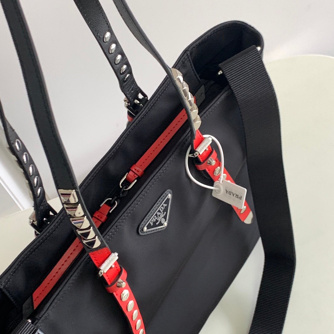 Prada Studded Nylon Tote Bag 34cm The Ultimate Fusion of Edgy Sophistication and Utility 15