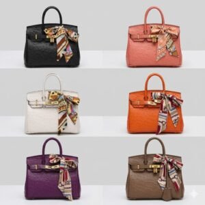Hermès Ostrich Pattern 25cm Birkin-Style Luxury Handbag Classic Designer Inspired Top-Handle Tote with Complimentary Silk Twilly Scarf