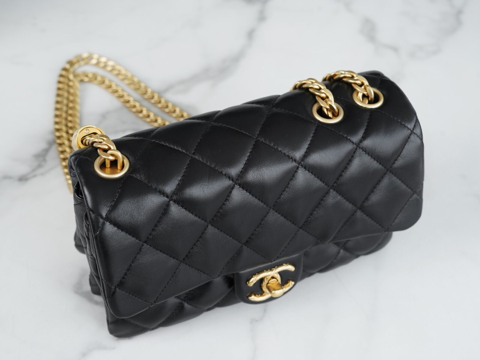 CHANEL 22K Special Edition Adjustable Gold Ball Flap Bag 22cm with Embossed CC Logo and Vintage Gold Hardware 16