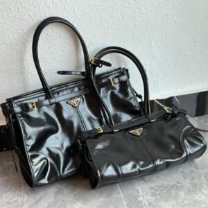 Prada Italian Oiled Wax Leather Shoulder Bag 2 Sizes Premium Calfskin Handbag with Detachable Strap