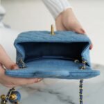 CHANEL 22C Quilted Denim Classic Flap Bag with Universal Adjustable Gold Ball Two Compact Sizes 17