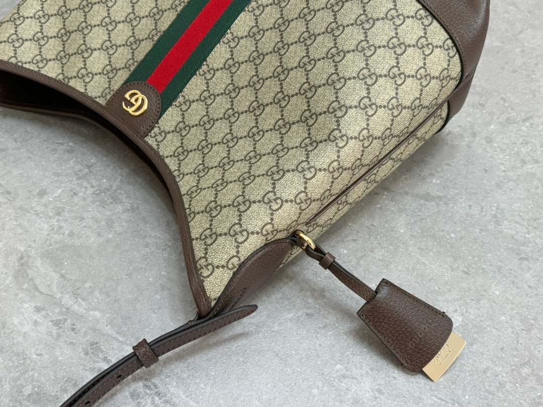 Gucci Ophidia GG Supreme Canvas Shoulder Bucket Bag Web Stripe & Double G Hardware 17
