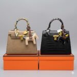 Hermès Croc-Embossed Kelly Style Handbag 25cm Luxury Top-Handle Bag with Signature Charms