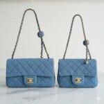 CHANEL 22C Quilted Denim Classic Flap Bag with Universal Adjustable Gold Ball Two Compact Sizes 19
