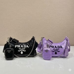 Prada Re-Edition 2005 Sequined 3-in-1 Shoulder Bag 23cm Multi-Pochette Crossbody Sparkling Imported Sequins with Detachable Pouch
