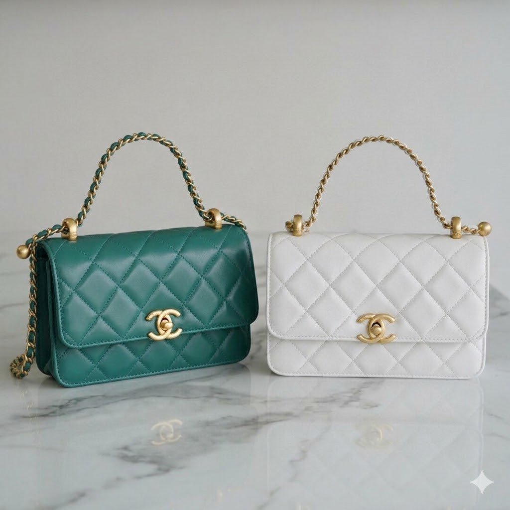 Chanel 2021 Métiers d’Art Collection Mini Flap Bag 19cm Smooth Calfskin with Double Adjustable Golden Balls 19