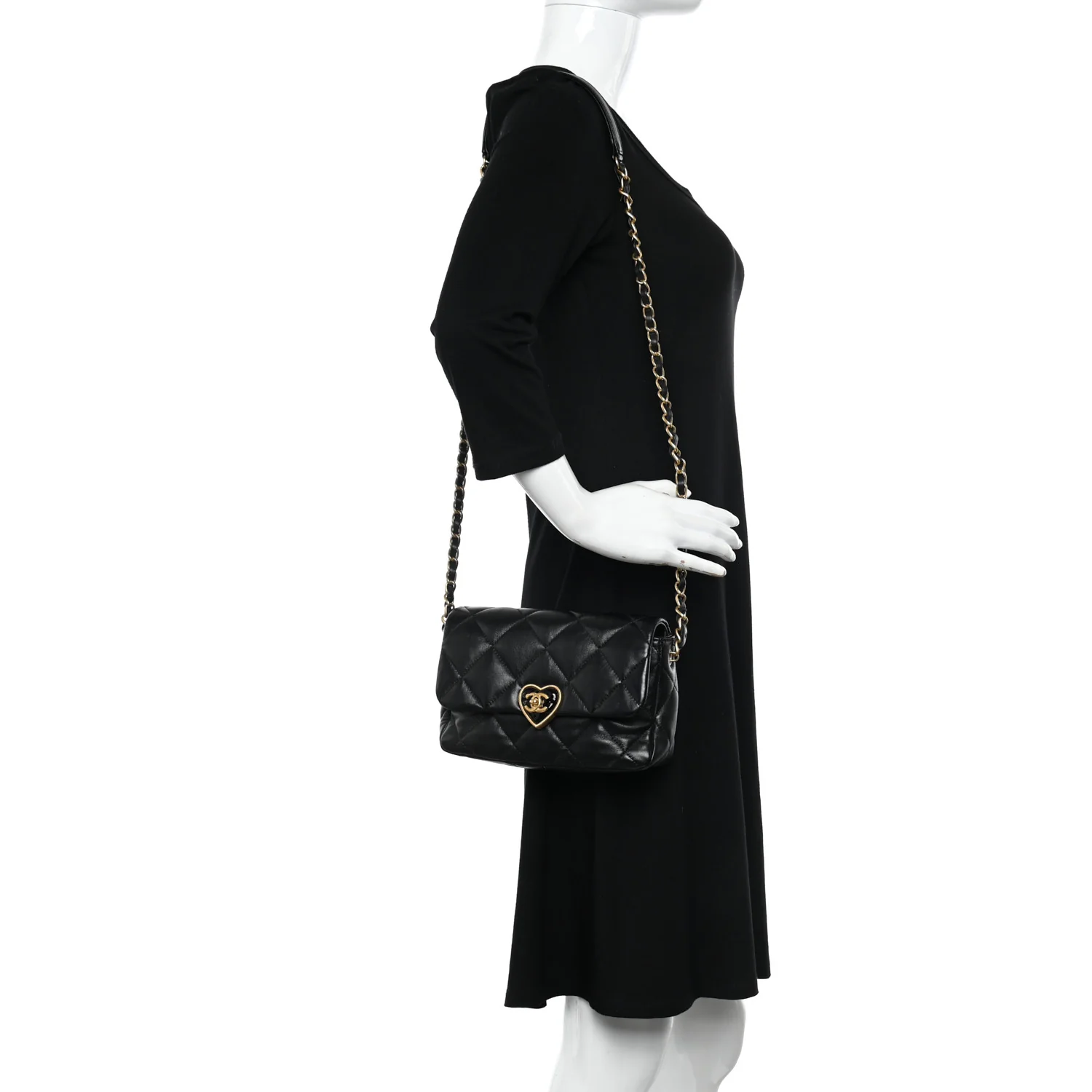 Chanel 22B Coco Love Quilted Heart Flap Bag 2 Sizes Black Lambskin & Gold-Tone 2