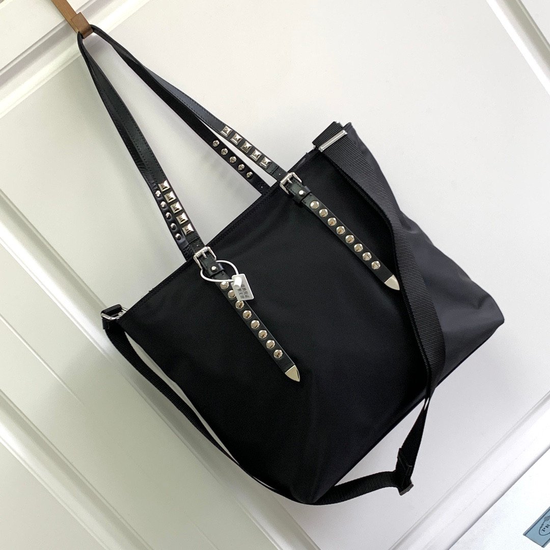 Prada Studded Nylon Tote Bag 34cm The Ultimate Fusion of Edgy Sophistication and Utility 2