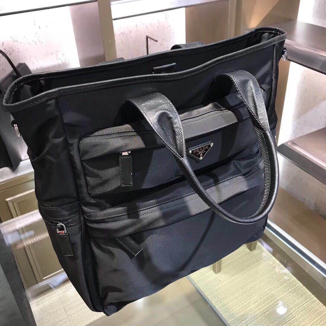 Prada Men’s Premium Re-Nylon Tote Bag Luxury Business & Travel Handbag with Saffiano Leather Trim 2