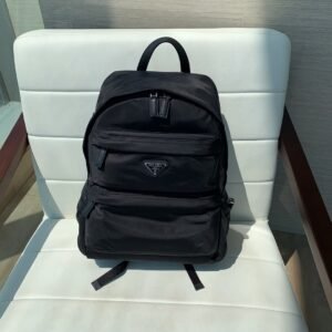 PRADA Classic Series Re-Nylon & Saffiano Leather Backpack 29x42x17cm Waterproof Fabric Rucksack with Breathable Mesh Back