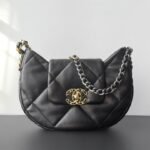 Chanel 24C 19 Hobo Underarm Bag 29cm Black Maxi Quilted Lambskin Half-Moon Crescent Shoulder Bag 2
