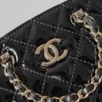 CHANEL 23S Rare Quilted Patent Leather Small Dome Shell Bag 16cm Timeless Black Gold 2