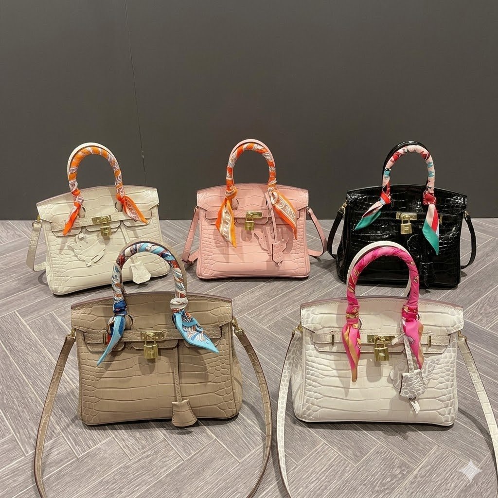 Hermès 25cm Birkin-Style Exotic Crocodile Embossed Leather Handbag Luxury Celebrity Edition 5 Colors 23