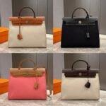 Hermès Herbag Zip 31 Handbag Versatile Toile Canvas & Vache Hunter Leather with Palladium Hardware