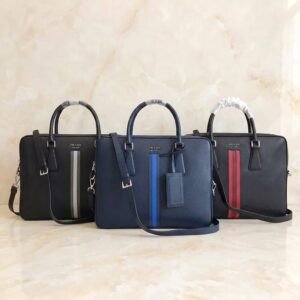 Prada Men's Briefcase Saffiano Leather Color-Block Laptop Bag Premium Business Messenger Bag with Detachable Strap 3 Colors