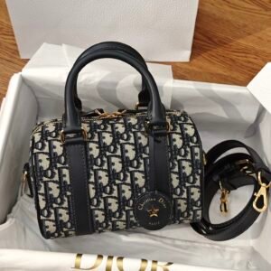 Dior Groove 20 Boston Bag Blue Oblique Jacquard with Leather Details