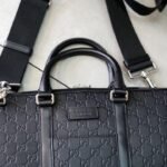 Gucci Signature Black Leather Slim Briefcase Men’s Embossed Calfskin Business Laptop Bag with Palladium-Toned Hardware 3