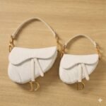 Christian Dior Saddle Bag White Oblique Jacquard Handbag Iconic Silhouette with Antique Gold-Finish Hardware 2 Sizes