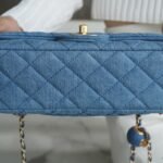 CHANEL 22C Quilted Denim Classic Flap Bag with Universal Adjustable Gold Ball Two Compact Sizes 4