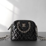 CHANEL 23S Rare Quilted Patent Leather Small Dome Shell Bag 16cm Timeless Black Gold 4