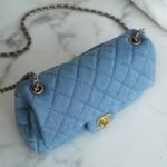 CHANEL 22C Quilted Denim Classic Flap Bag with Universal Adjustable Gold Ball Two Compact Sizes 5