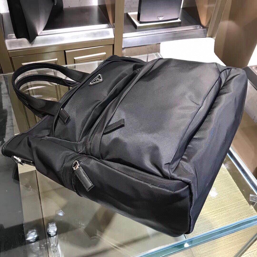 Prada Men’s Premium Re-Nylon Tote Bag Luxury Business & Travel Handbag with Saffiano Leather Trim 5