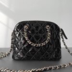 CHANEL 23S Rare Quilted Patent Leather Small Dome Shell Bag 16cm Timeless Black Gold 5