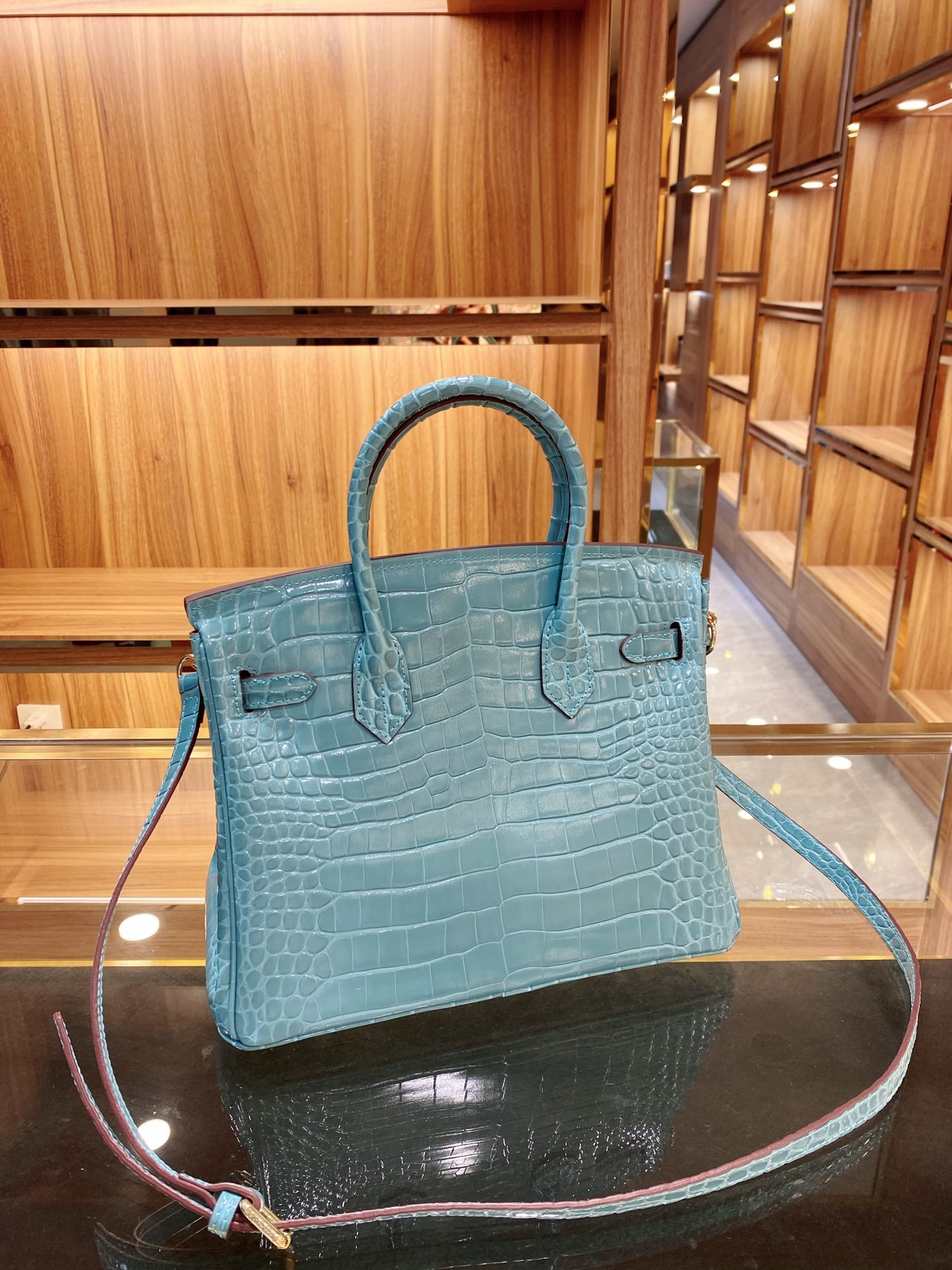 Hermès Queen Birkin Style Crocodile-Embossed Genuine Leather Handbag 30cm with Detachable Shoulder Strap 6