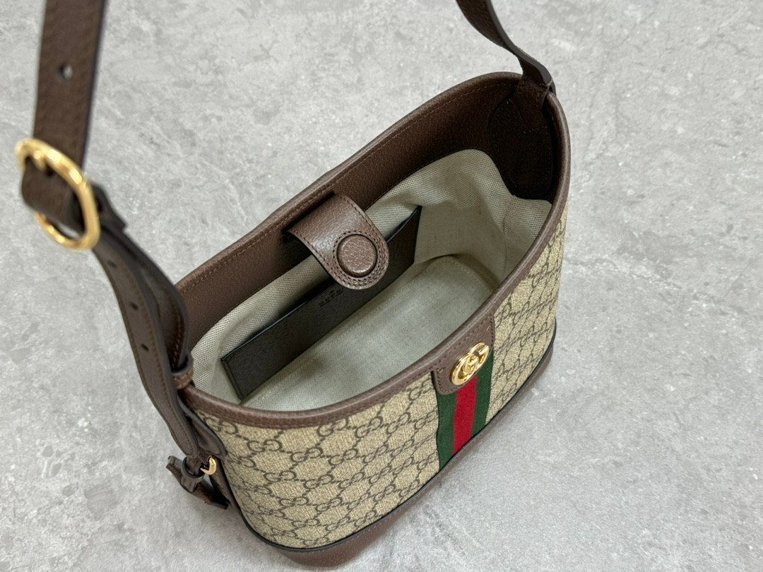 Gucci Ophidia GG Supreme Canvas Shoulder Bucket Bag Web Stripe & Double G Hardware 6