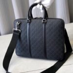 Gucci Signature Black Leather Slim Briefcase Men’s Embossed Calfskin Business Laptop Bag with Palladium-Toned Hardware 6