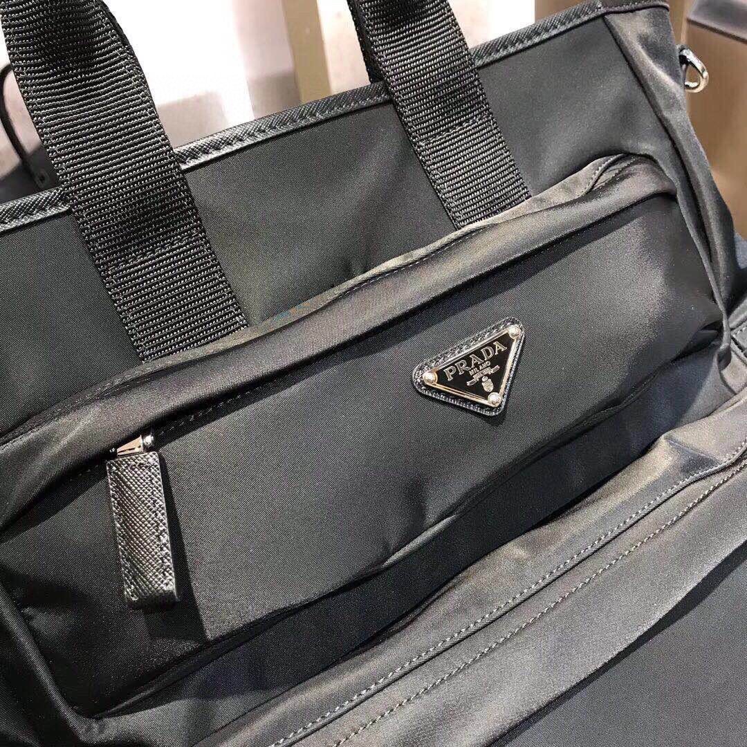 Prada Men’s Premium Re-Nylon Tote Bag Luxury Business & Travel Handbag with Saffiano Leather Trim 6