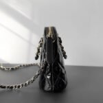 CHANEL 23S Rare Quilted Patent Leather Small Dome Shell Bag 16cm Timeless Black Gold 6