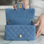 CHANEL 22C Quilted Denim Classic Flap Bag with Universal Adjustable Gold Ball Two Compact Sizes 7