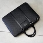 Gucci Signature Black Leather Slim Briefcase Men’s Embossed Calfskin Business Laptop Bag with Palladium-Toned Hardware 7