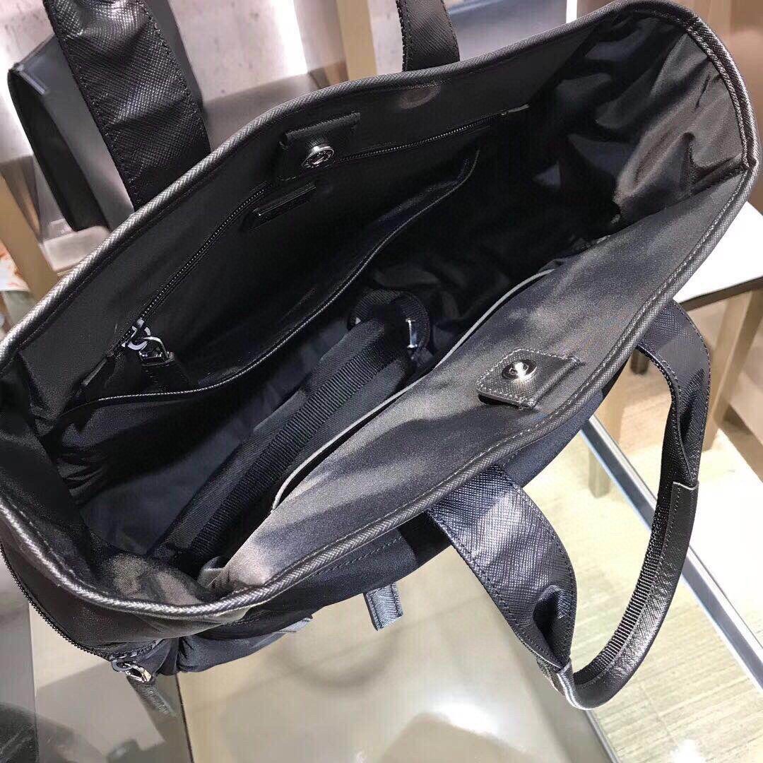 Prada Men’s Premium Re-Nylon Tote Bag Luxury Business & Travel Handbag with Saffiano Leather Trim 8