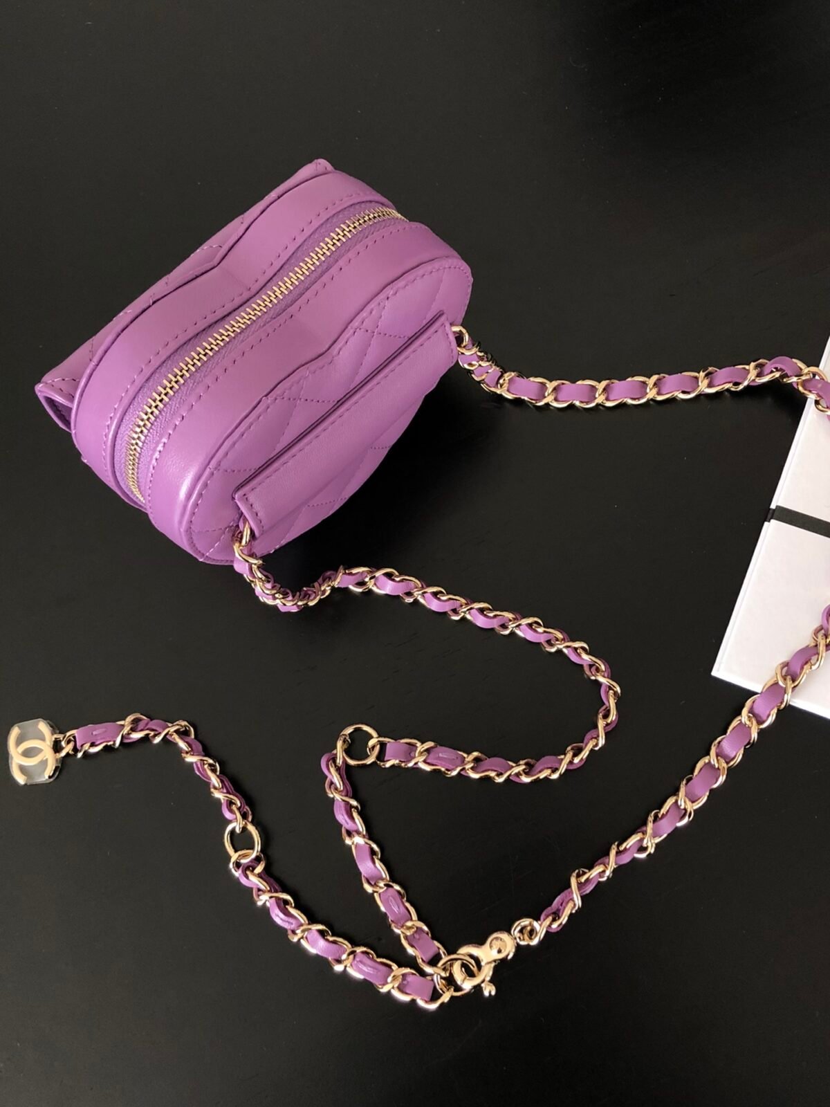 The Chanel 22SS Quilted Heart Waist Bag with Chain 3 Colors 8