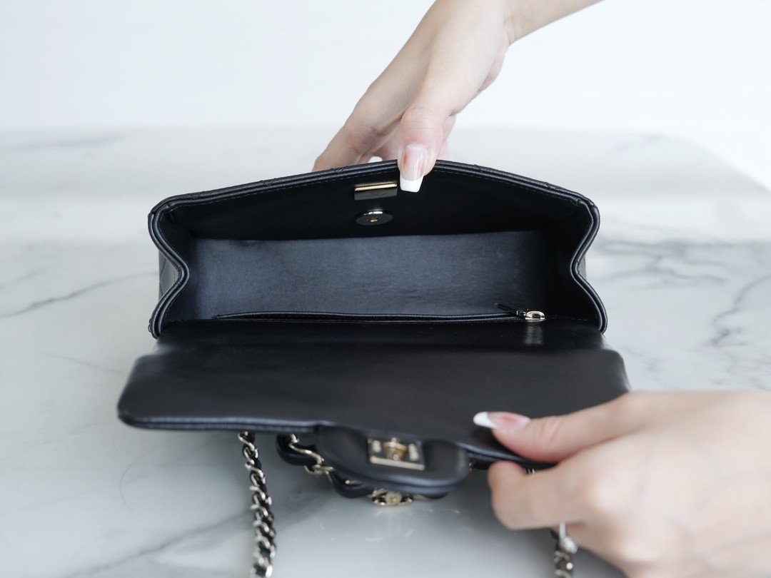 Chanel 23K Autumn/Winter Mini Classic Flap Bag 20cm The “Double C” Top Handle in Premium Quilted Leather 8